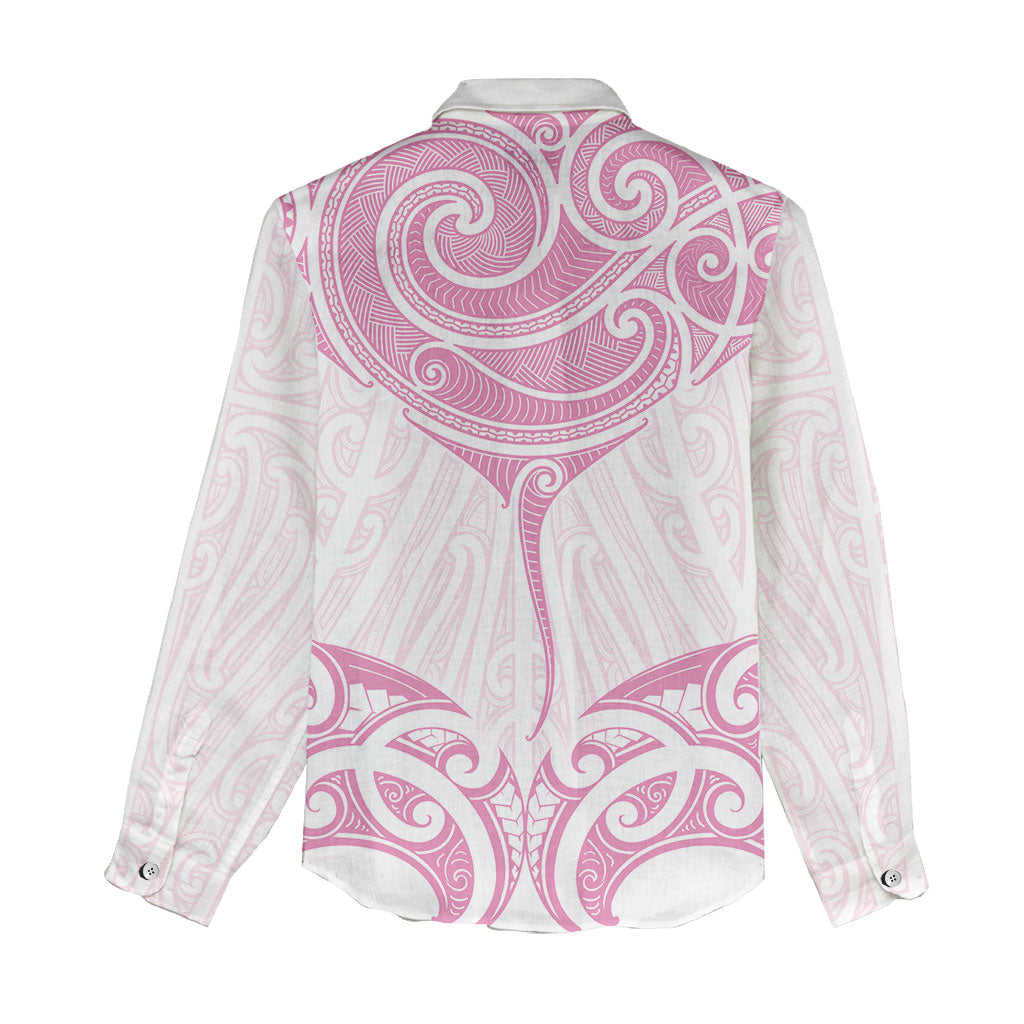 New Zealand Manta Ray Tattoo Women Casual Shirt Aotearoa Maori Haehae Pink