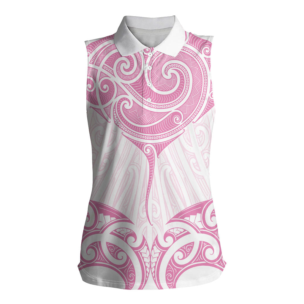 New Zealand Manta Ray Tattoo Women Sleeveless Polo Shirt Aotearoa Maori Haehae Pink