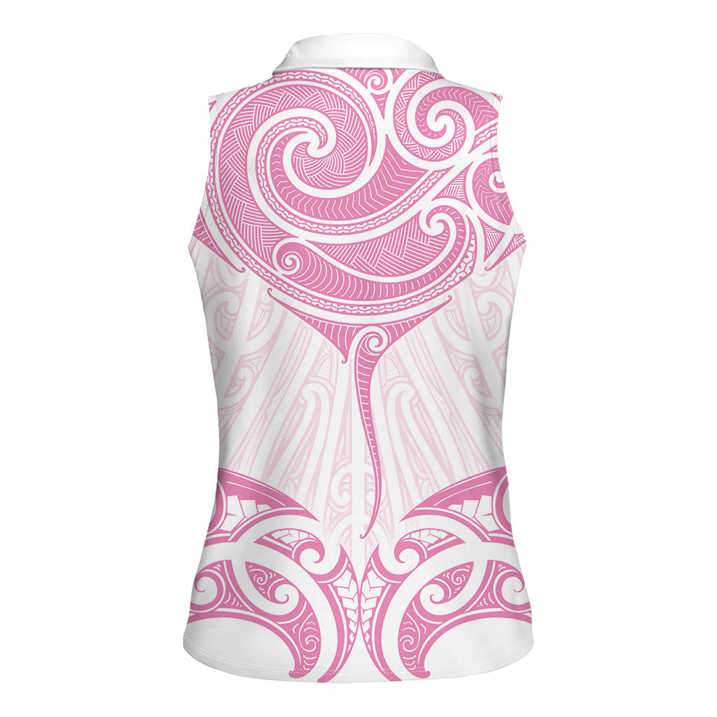 New Zealand Manta Ray Tattoo Women Sleeveless Polo Shirt Aotearoa Maori Haehae Pink