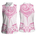New Zealand Manta Ray Tattoo Women Sleeveless Polo Shirt Aotearoa Maori Haehae Pink