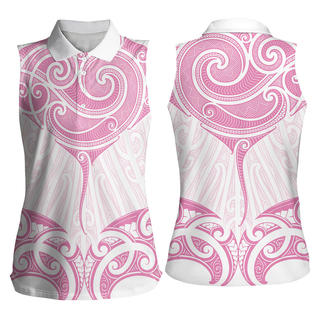 New Zealand Manta Ray Tattoo Women Sleeveless Polo Shirt Aotearoa Maori Haehae Pink