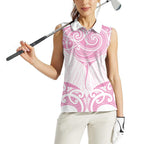 New Zealand Manta Ray Tattoo Women Sleeveless Polo Shirt Aotearoa Maori Haehae Pink