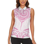 New Zealand Manta Ray Tattoo Women Sleeveless Polo Shirt Aotearoa Maori Haehae Pink