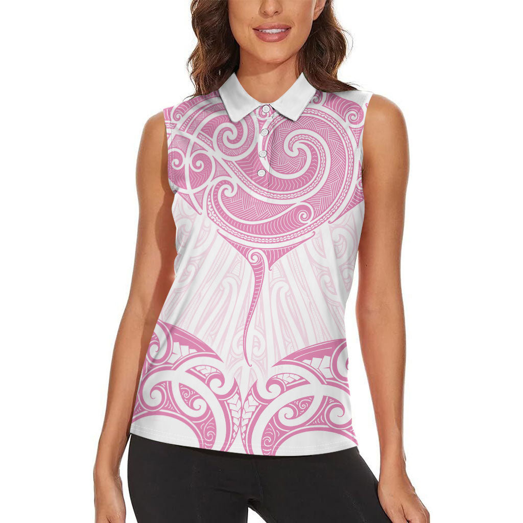 New Zealand Manta Ray Tattoo Women Sleeveless Polo Shirt Aotearoa Maori Haehae Pink