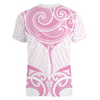 New Zealand Manta Ray Tattoo Women V-Neck T-Shirt Aotearoa Maori Haehae Pink