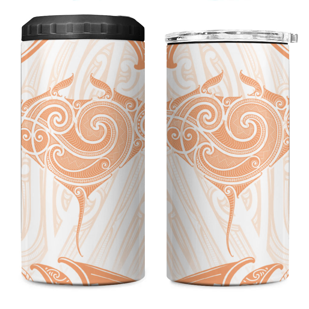 New Zealand Manta Ray Tattoo 4 in 1 Can Cooler Tumbler Aotearoa Maori Haehae Orange