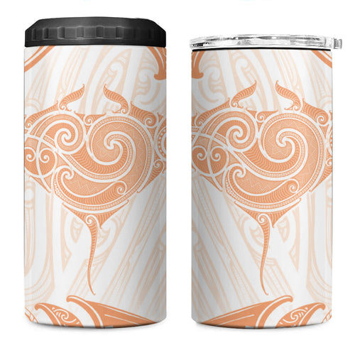 New Zealand Manta Ray Tattoo 4 in 1 Can Cooler Tumbler Aotearoa Maori Haehae Orange