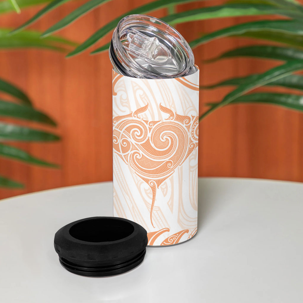 New Zealand Manta Ray Tattoo 4 in 1 Can Cooler Tumbler Aotearoa Maori Haehae Orange