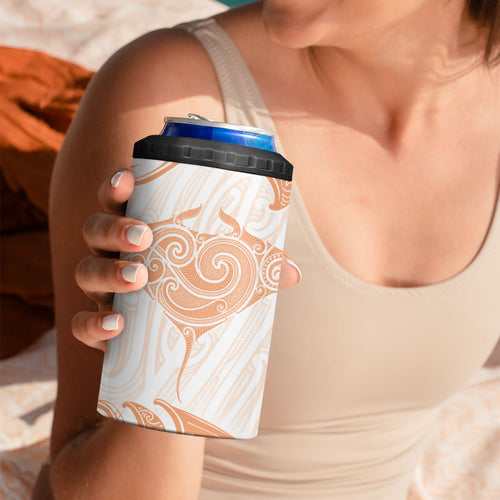 New Zealand Manta Ray Tattoo 4 in 1 Can Cooler Tumbler Aotearoa Maori Haehae Orange