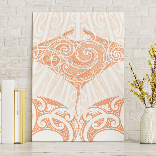 New Zealand Manta Ray Tattoo Canvas Wall Art Aotearoa Maori Haehae Orange