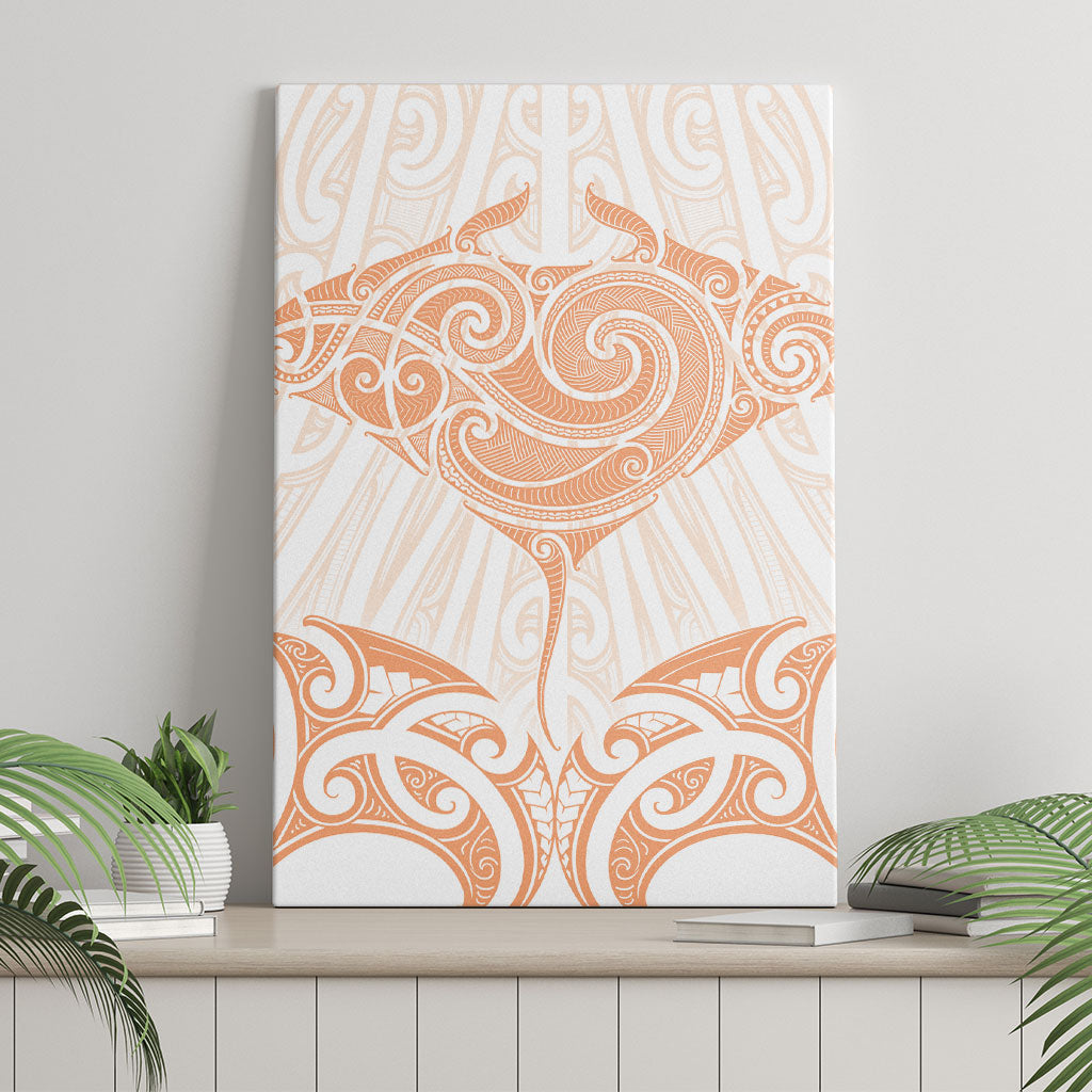 New Zealand Manta Ray Tattoo Canvas Wall Art Aotearoa Maori Haehae Orange