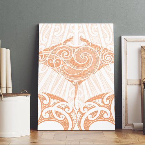 New Zealand Manta Ray Tattoo Canvas Wall Art Aotearoa Maori Haehae Orange