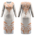 New Zealand Manta Ray Tattoo Couples Matching Long Sleeve Bodycon Dress and Long Sleeve Button Shirt Aotearoa Maori Haehae Orange