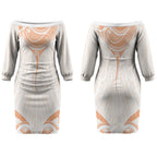 New Zealand Manta Ray Tattoo Couples Matching Off The Shoulder Long Sleeve Dress and Long Sleeve Button Shirt Aotearoa Maori Haehae Orange