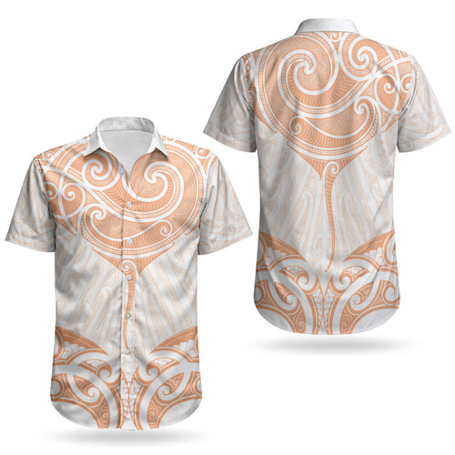 New Zealand Manta Ray Tattoo Couples Matching Puletasi and Hawaiian Shirt Aotearoa Maori Haehae Orange