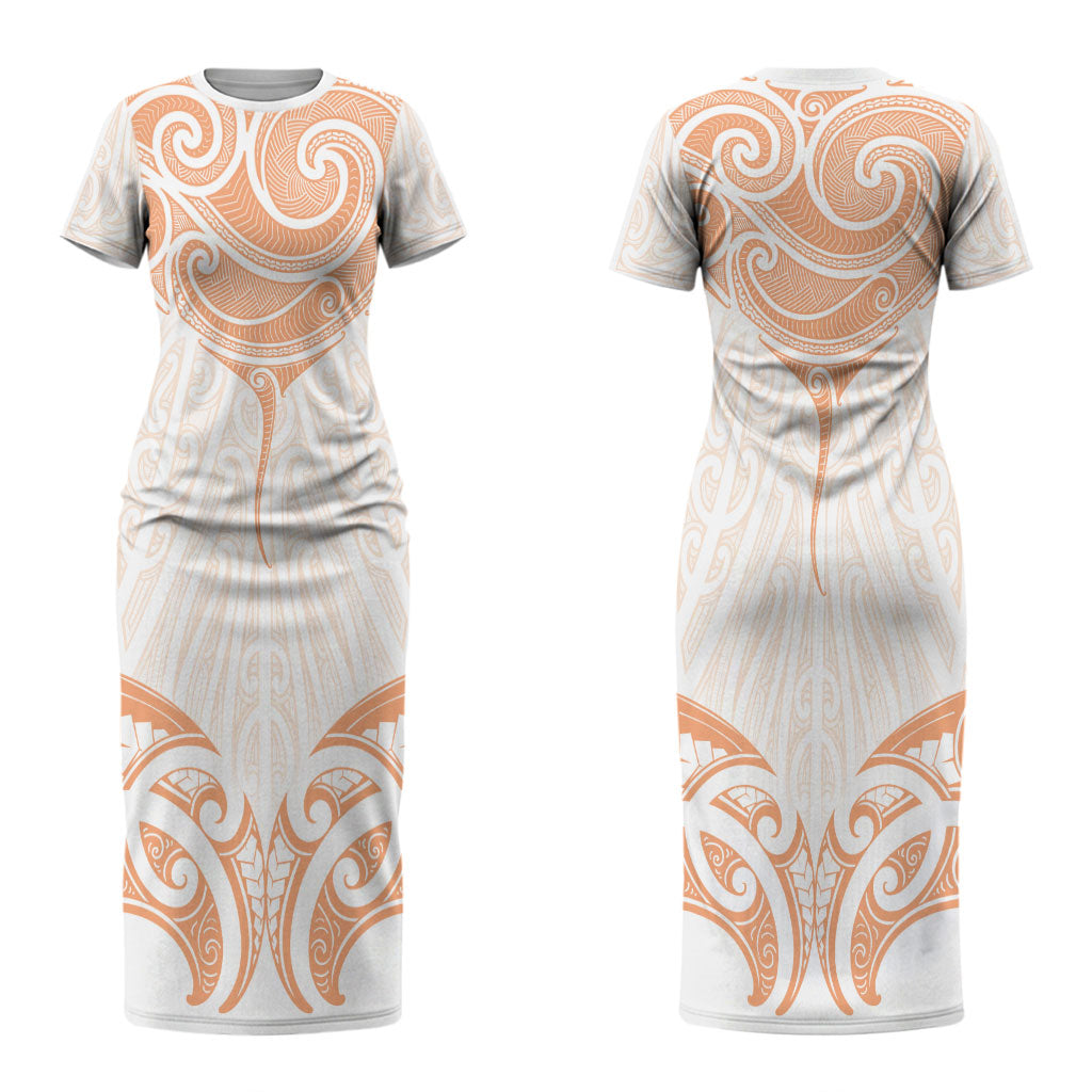 New Zealand Manta Ray Tattoo Couples Matching Short Sleeve Bodycon Dress and Long Sleeve Button Shirt Aotearoa Maori Haehae Orange