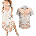 New Zealand Manta Ray Tattoo Couples Matching Summer Maxi Dress and Hawaiian Shirt Aotearoa Maori Haehae Orange