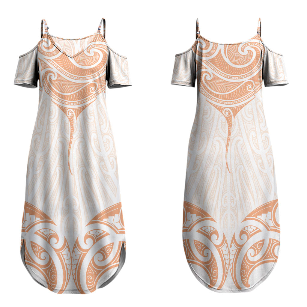 New Zealand Manta Ray Tattoo Couples Matching Summer Maxi Dress and Hawaiian Shirt Aotearoa Maori Haehae Orange