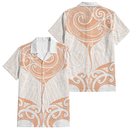 New Zealand Manta Ray Tattoo Family Matching Off The Shoulder Long Sleeve Dress and Hawaiian Shirt Aotearoa Maori Haehae Orange