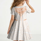 New Zealand Manta Ray Tattoo Kid Short Sleeve Dress Aotearoa Maori Haehae Orange