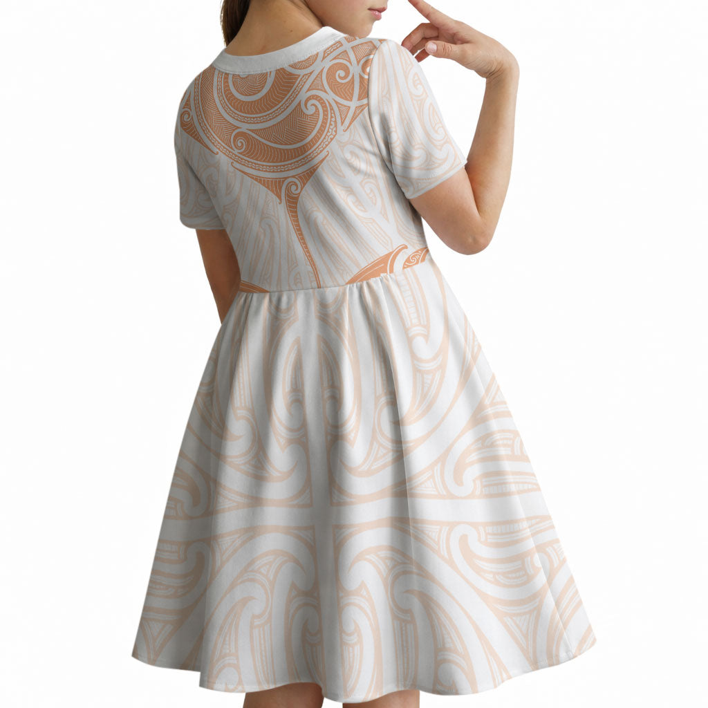 New Zealand Manta Ray Tattoo Kid Short Sleeve Dress Aotearoa Maori Haehae Orange