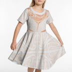 New Zealand Manta Ray Tattoo Kid Short Sleeve Dress Aotearoa Maori Haehae Orange