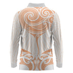 New Zealand Manta Ray Tattoo Long Sleeve Polo Shirt Aotearoa Maori Haehae Orange