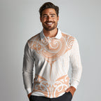 New Zealand Manta Ray Tattoo Long Sleeve Polo Shirt Aotearoa Maori Haehae Orange