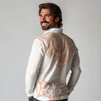 New Zealand Manta Ray Tattoo Long Sleeve Polo Shirt Aotearoa Maori Haehae Orange