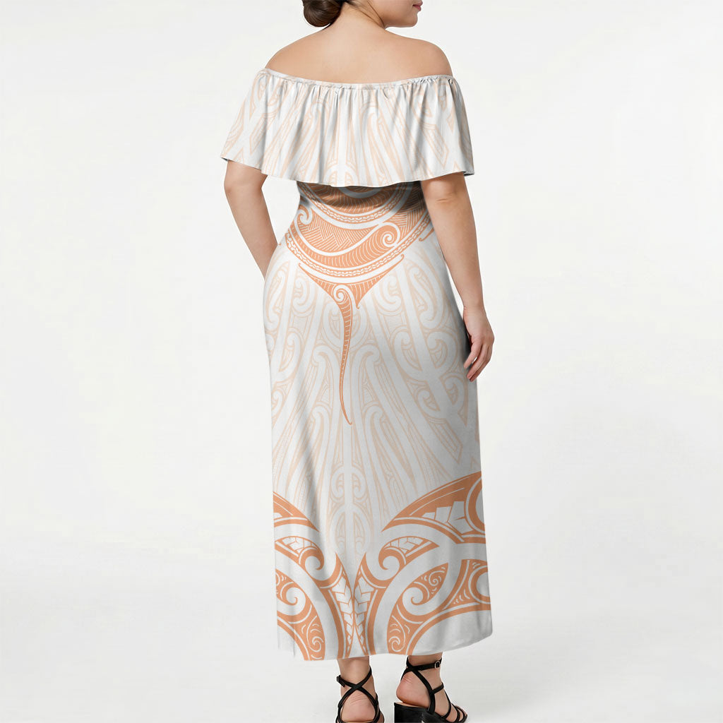 New Zealand Manta Ray Tattoo Off Shoulder Maxi Dress Aotearoa Maori Haehae Orange
