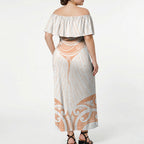 New Zealand Manta Ray Tattoo Off Shoulder Maxi Dress Aotearoa Maori Haehae Orange