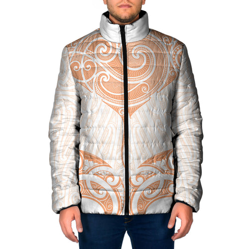 New Zealand Manta Ray Tattoo Padded Jacket Aotearoa Maori Haehae Orange