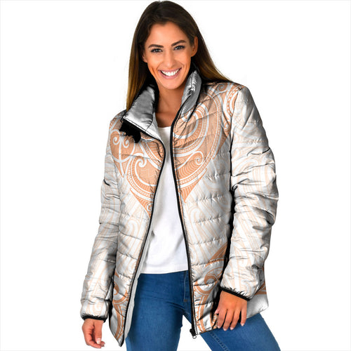 New Zealand Manta Ray Tattoo Padded Jacket Aotearoa Maori Haehae Orange