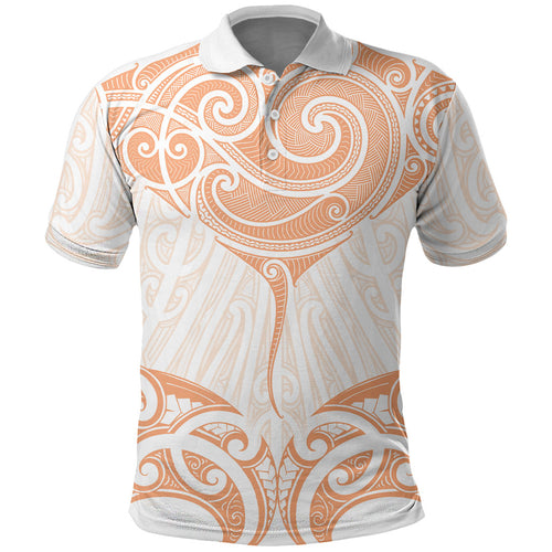 New Zealand Manta Ray Tattoo Polo Shirt Aotearoa Maori Haehae Orange