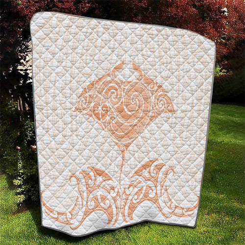 New Zealand Manta Ray Tattoo Quilt Aotearoa Maori Haehae Orange