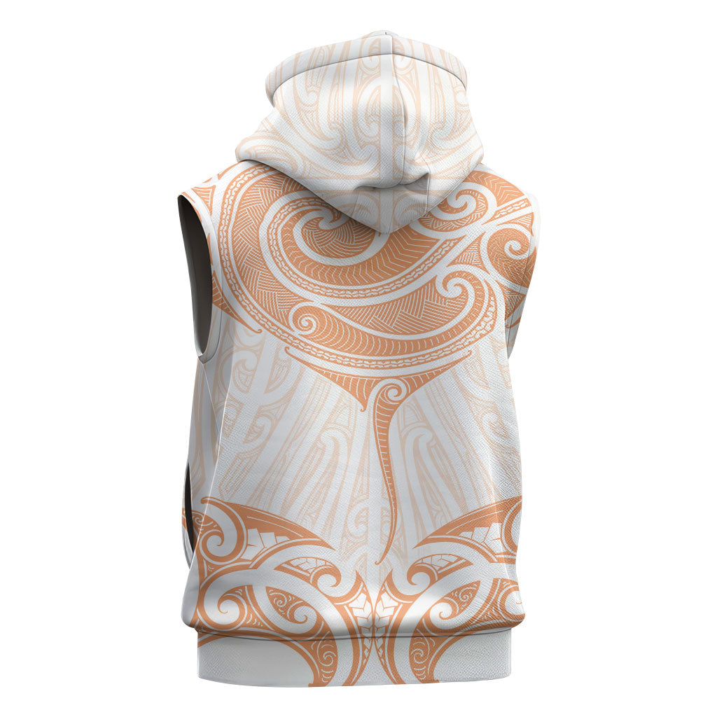 New Zealand Manta Ray Tattoo Sleeveless Hoodie Aotearoa Maori Haehae Orange