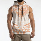 New Zealand Manta Ray Tattoo Sleeveless Hoodie Aotearoa Maori Haehae Orange