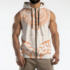 New Zealand Manta Ray Tattoo Sleeveless Zip Hoodie Aotearoa Maori Haehae Orange