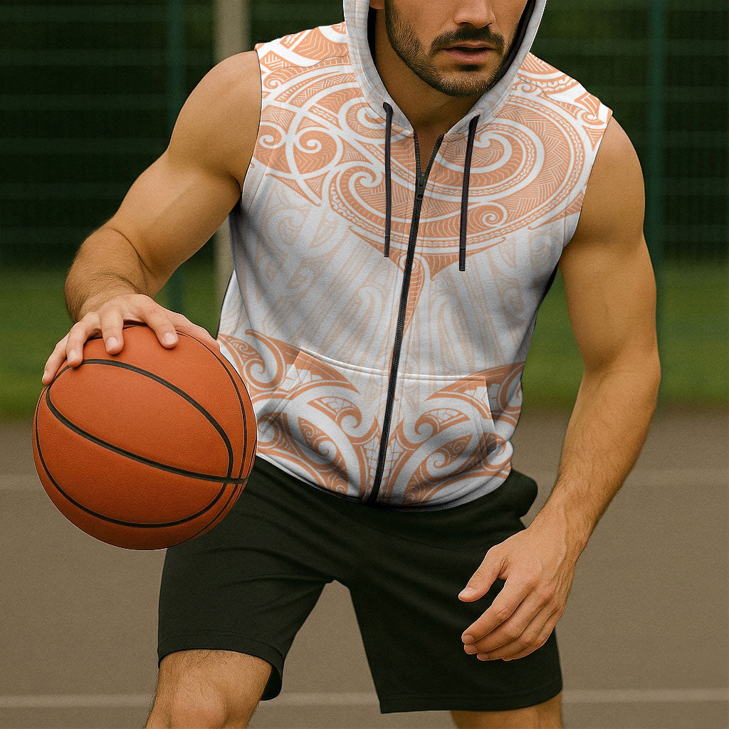 New Zealand Manta Ray Tattoo Sleeveless Zip Hoodie Aotearoa Maori Haehae Orange
