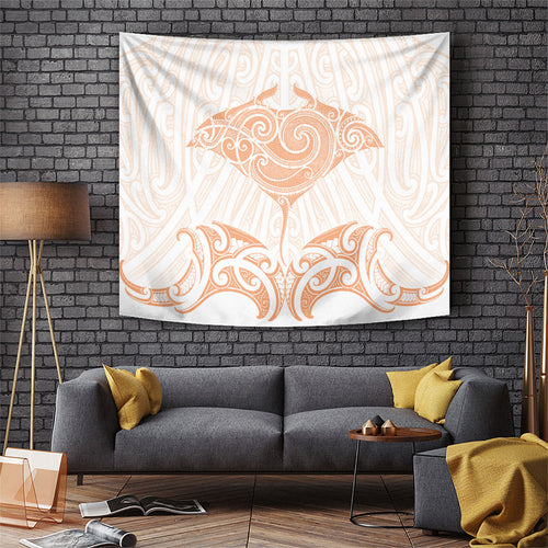 New Zealand Manta Ray Tattoo Tapestry Aotearoa Maori Haehae Orange