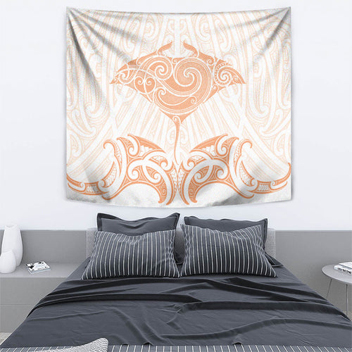 New Zealand Manta Ray Tattoo Tapestry Aotearoa Maori Haehae Orange