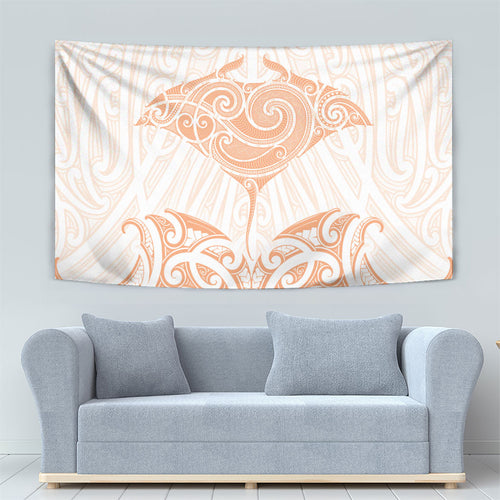 New Zealand Manta Ray Tattoo Tapestry Aotearoa Maori Haehae Orange