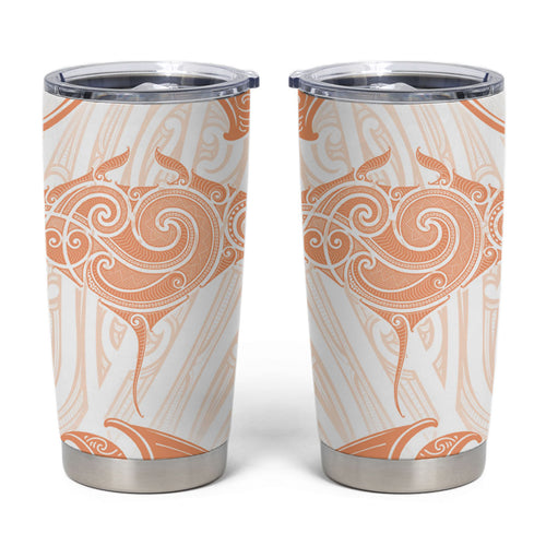 New Zealand Manta Ray Tattoo Tumbler Cup Aotearoa Maori Haehae Orange