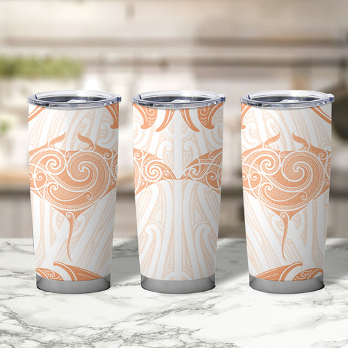 New Zealand Manta Ray Tattoo Tumbler Cup Aotearoa Maori Haehae Orange