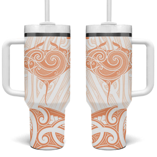New Zealand Manta Ray Tattoo Tumbler With Handle Aotearoa Maori Haehae Orange