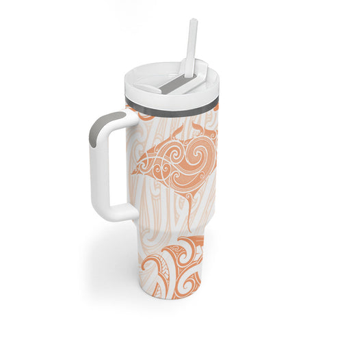 New Zealand Manta Ray Tattoo Tumbler With Handle Aotearoa Maori Haehae Orange