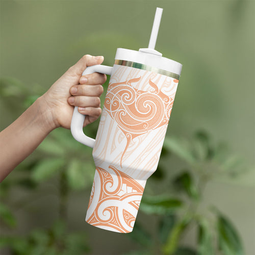 New Zealand Manta Ray Tattoo Tumbler With Handle Aotearoa Maori Haehae Orange