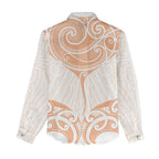 New Zealand Manta Ray Tattoo Women Casual Shirt Aotearoa Maori Haehae Orange