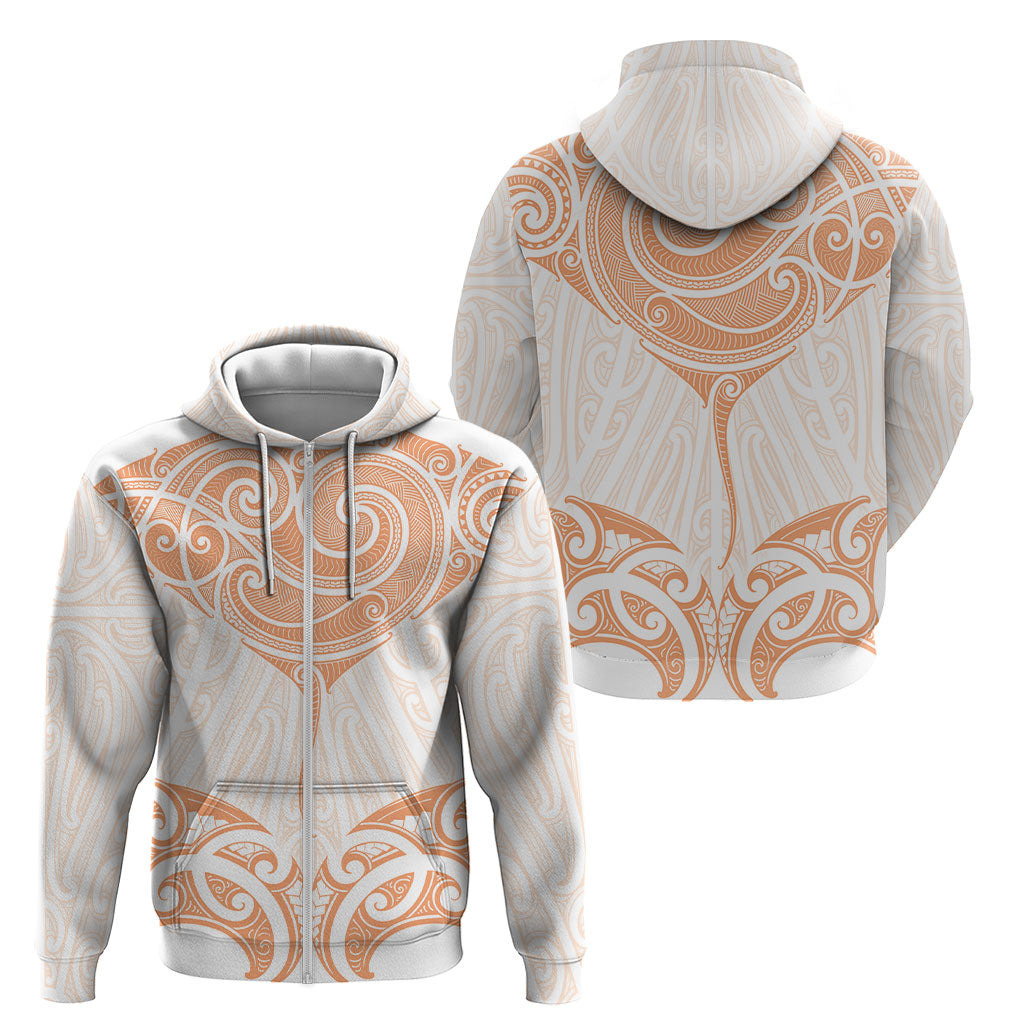 New Zealand Manta Ray Tattoo Zip Hoodie Aotearoa Maori Haehae Orange