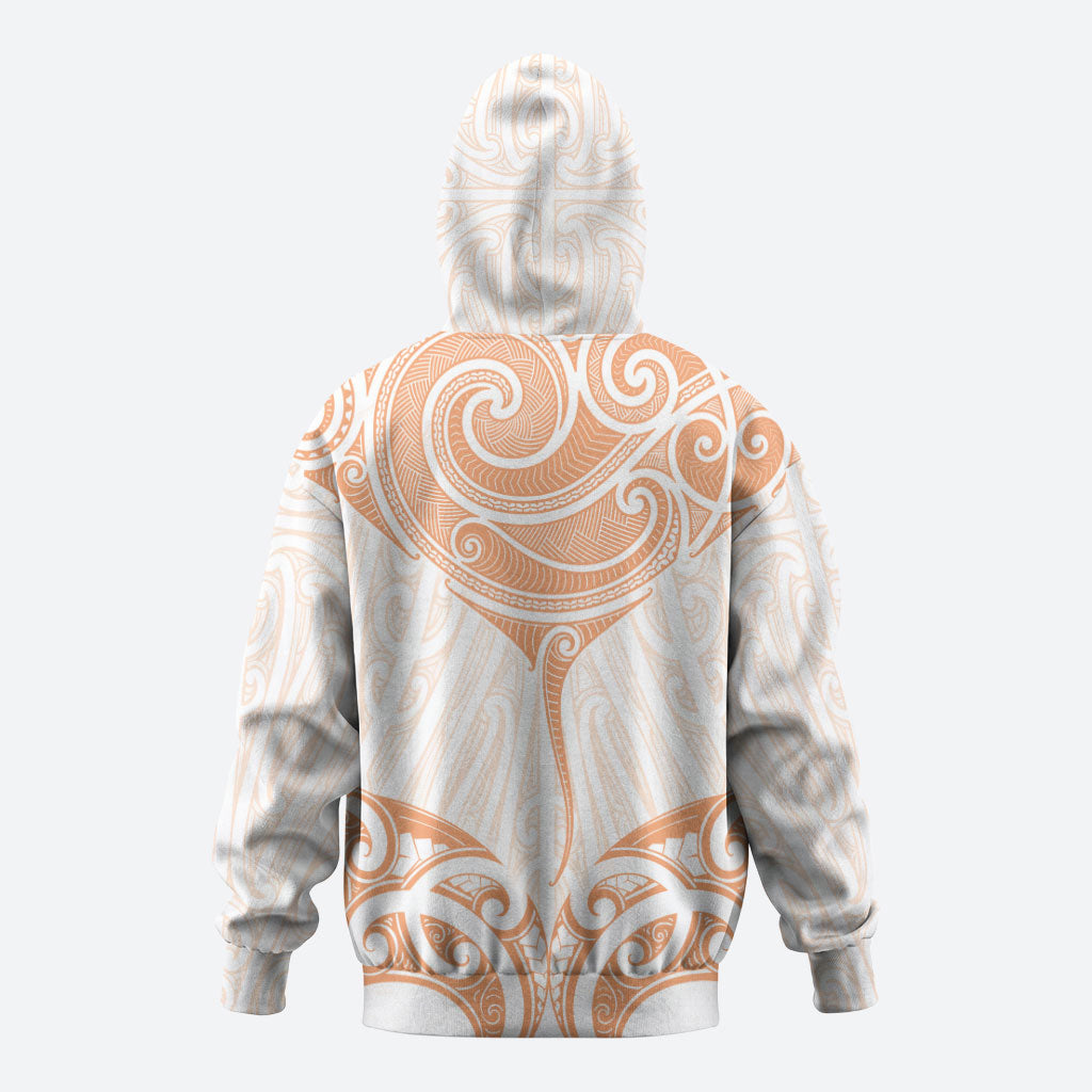 New Zealand Manta Ray Tattoo Zip Hoodie Aotearoa Maori Haehae Orange